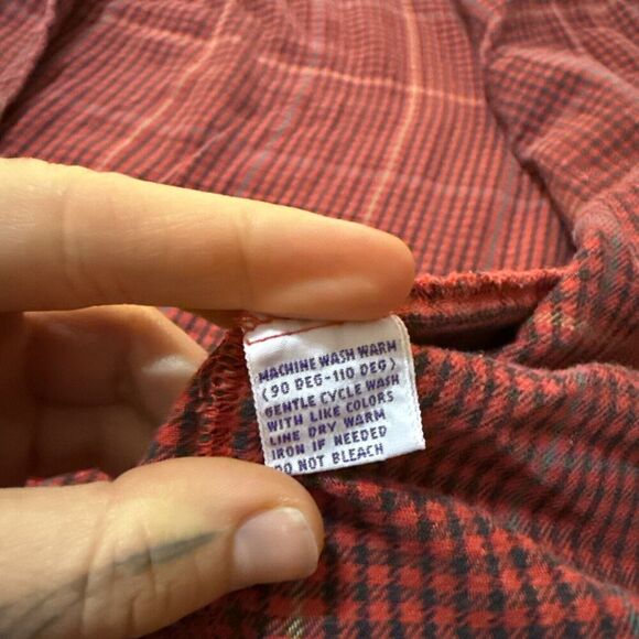 Vintage North Crest Madras Flannel Casual Button Up Shirt Men Extra Large XL Red - Picture 6 of 7